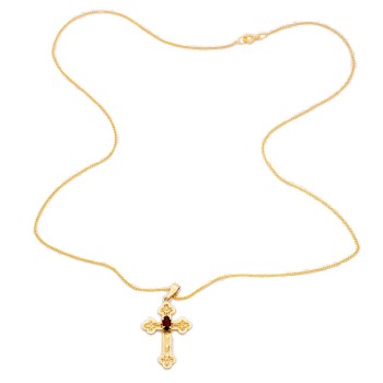 9ct Gold Garnet Cross Pendant with Chain